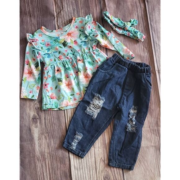 Synpos floral outfit with matching bow - Picture 4 of 4